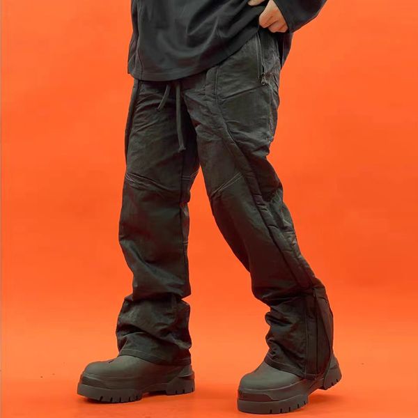 

streetwear zipper pockets elastic waist men's cargo pants straight baggy casual overalls, Black;brown