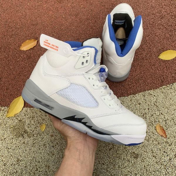

basketball shoes jumpman 5 5s stealth 2.0 white stealth black hyper royal designer sports sneakers shoes ship with box eu40-47.5