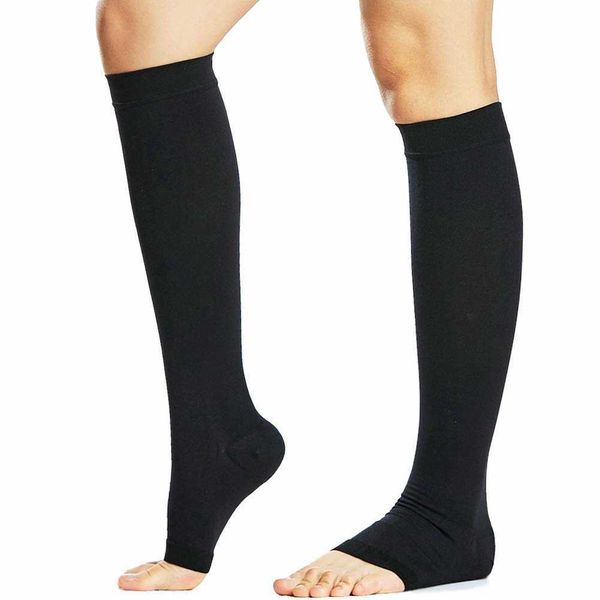 

5pc socks hosiery open toe knee high calf compression socks women men firm 2030 mmhg graduated support for varicose veins edema flight socks, Black;white