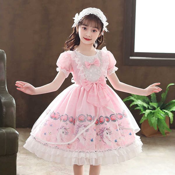 

girl's dresses kids girl lolita style dress lace bow cute cartoon girl princess dress summer birthday party ball gown dress 315 years c, Red;yellow