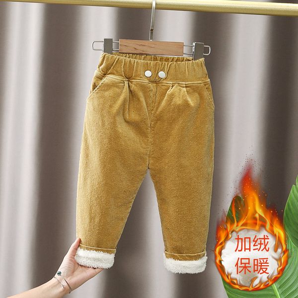 

trousers boy girls 05y kids plush warm thick pants autumn winter corduroy sports children clothes casual high waist 230223, Blue