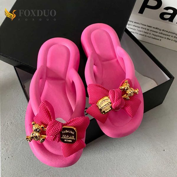 

slippers dome cameras summer women bow clip toe flip flops slippers girl fashion jelly indoor outdoor slides casual non-slip beach shoes hom, Black