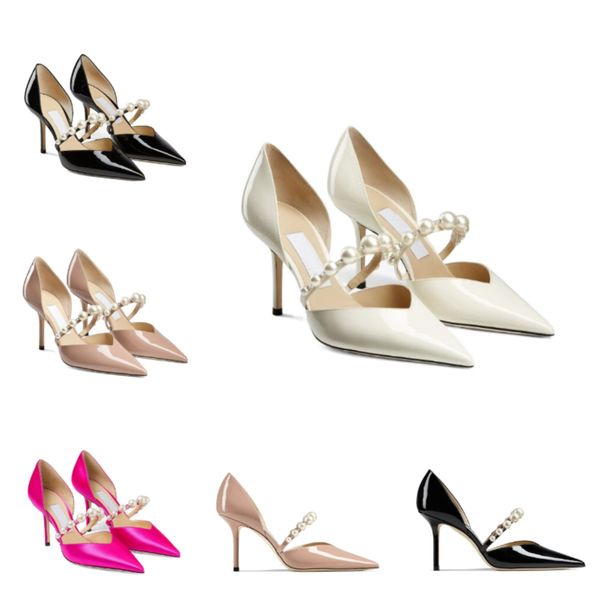 

new summer luxury aurelie women's sandal shoes black pointed toe pumps with pearl embellishment high heels party wedding shoe with box,