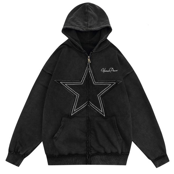 

men s hoodies sweatshirts lacible pentagram zip up 2023 selling hip hop streetwear sweatshirt men women loose casual solid color 230223, Black