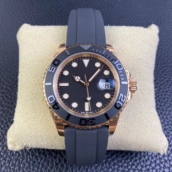

clean factory 226659 watch diameter 42mm with 3235 movement sapphire mirror special treatment ceramic ring natural rubber strap, Slivery;golden