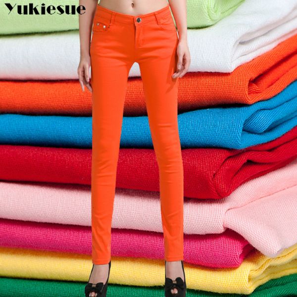 

women's jeans candy color pants pencil trousers spring autumn elegant office mid waist for women slim skinny jeans pants female 230222, Blue