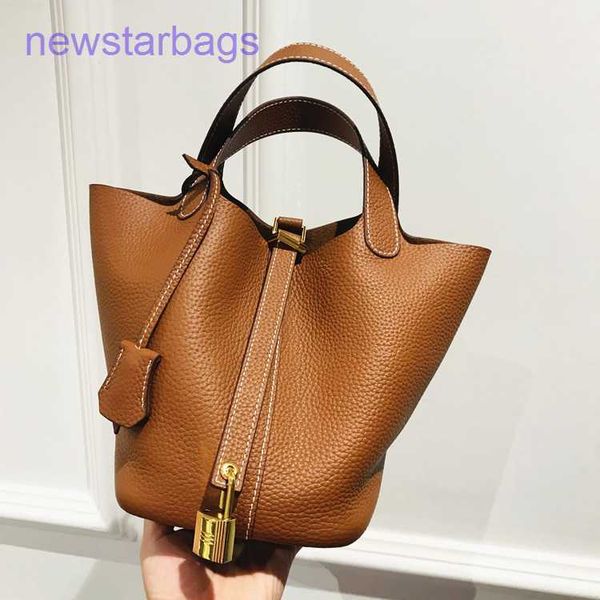 

designer herme picotin lock bags for sale 2023 new vegetable basket head leather litchi pattern gold metal button mother bag bucket bag
