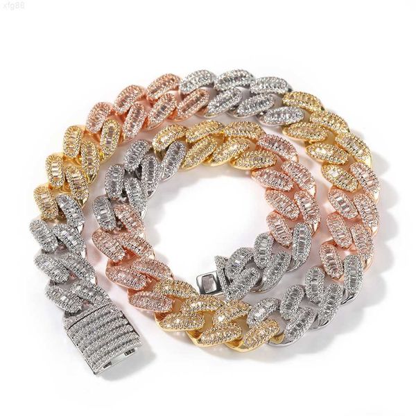 

fashion baguette cz 15mm tri color cuban link chain hip hop necklace, Silver