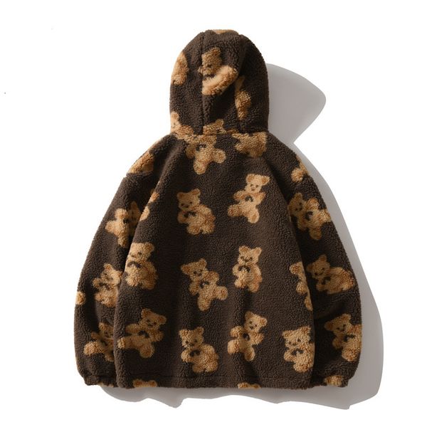 

women's hoodies sweatshirts autumn and winter couple men women with the same bear sweater men's fleece imitation lamb wool thicken, Black