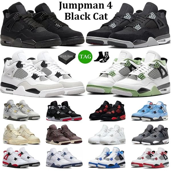 

with box jumpman 4 basketball shoes men women 4s black cat military black pn dust seafoam university blue red thunder mens trainers sports s
