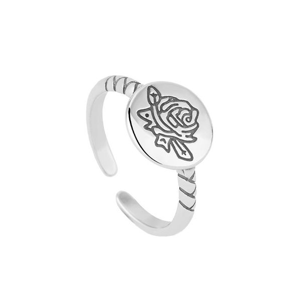 

925 sterling silver ring black rose flower ring for women vintage adjustable punk geometry round shape finger rings female romantic birthday