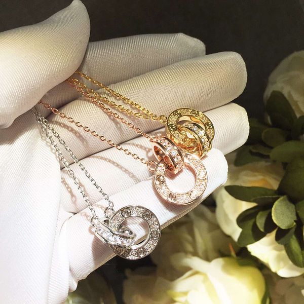 

designer necklaces fashion jewelry for lover men women double ring full cz diamond pendant octagonal screw cap love couple gift, Silver