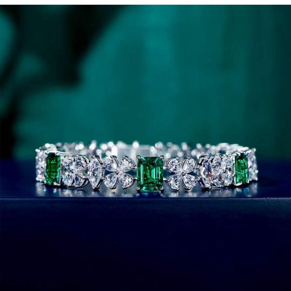 

romantic lab emerald diamond bangle bracelet 925 sterling silver wedding bracelets for women bridal engagement jewelry gift, Golden;silver