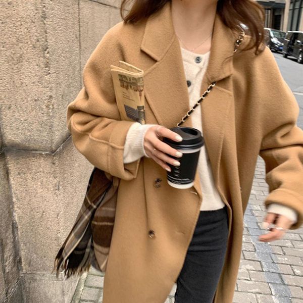 

women's jackets trendy woolen coat casual lady fall doublebreasted turndown collar spring keep warm 230223, Black;brown