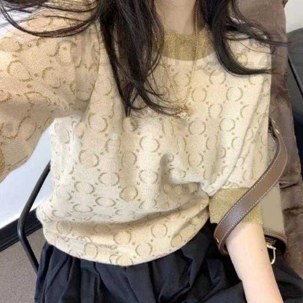 

designer 2023 new fashion high end womens knits women knitwear turtleneck sweater gold wire letter with the same 73hs, White