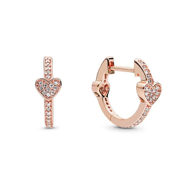 

rose gold heart hoop earrings for pandora authentic sterling silver wedding designer jewelry for women girlfriend gift cz diamond earring wi, Golden;silver