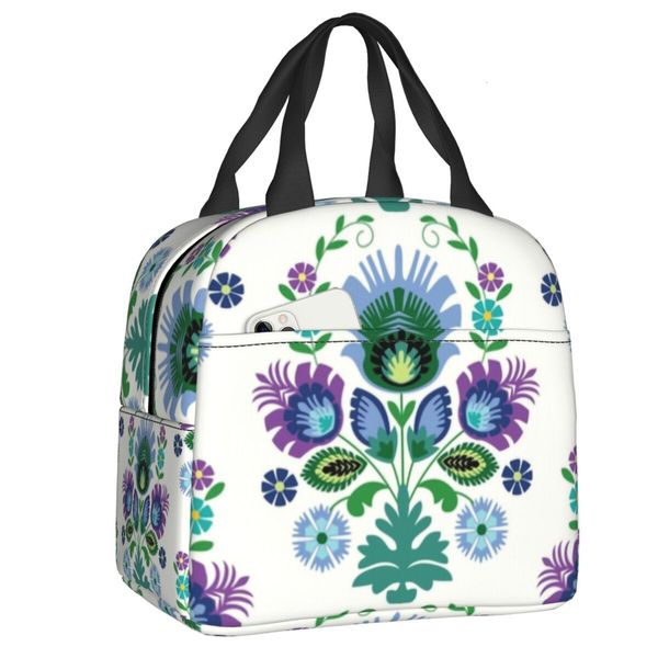 

ice packsisothermic bags polish folk flowers print lunch bag for women waterproof poland floral cooler thermal insulated box kids school foo