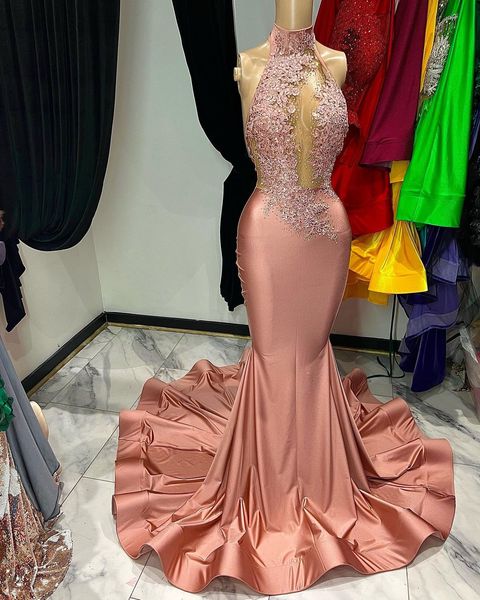 

2023 arabic aso ebi lace crystals prom dresses sheer neck mermaid evening formal party second reception birthday engagement bridesmaid gowns, Black