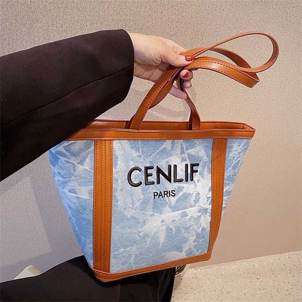 

handbag fall letter splicing large tote simple carrying big popular