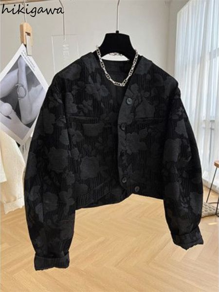 

womens jackets ropa mujer temperament for women vneck print casual crop korean outwear fashion vintage coat clothes 230223, Black;brown