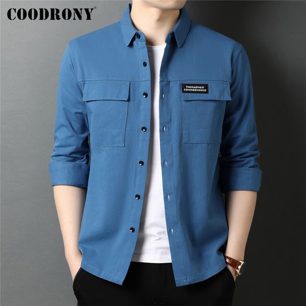 

men's casual shirts coodrony brand spring autumn streetwear fashion style big pocket 100% cotton long sleeve shirt men clothing c6112 2, White;black