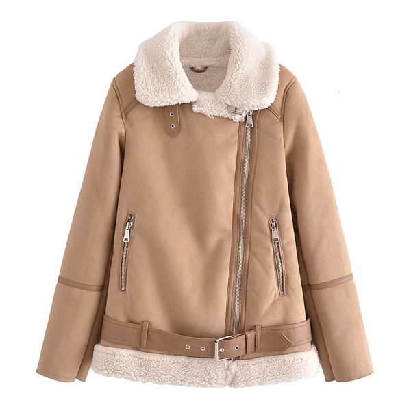 

women's jackets 2023 winter women fashion vintage suede thick faux leather coat female casual warm lamb wool biker outwear 230222, Black;brown