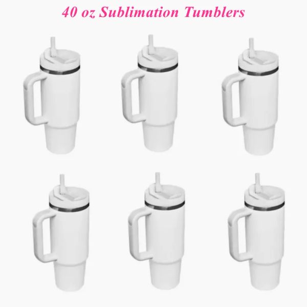 

new 40oz stainless steel sublimation tumblers cups with silicone handle lid straw 2nd generation big capacity travel car mugs vacuum insulat