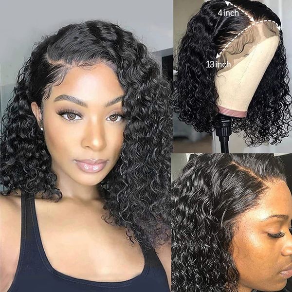 

lace part 150% density brazilian remy short bob curly human hair wigs for black women side part pre plucked hairline 14 inch