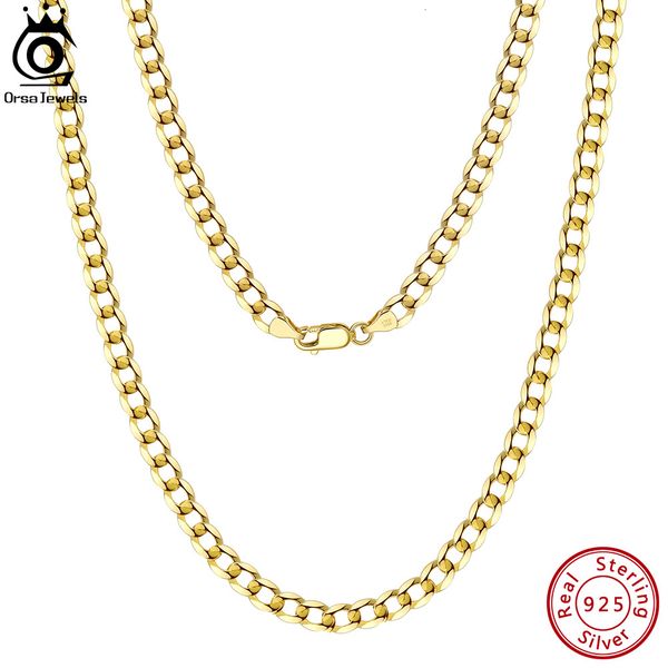 

chokers orsa jewels 925 sterling silver italian 3mm 5mm cuban chain necklace for women men handmade fashion jewelry sc60 230223, Golden;silver