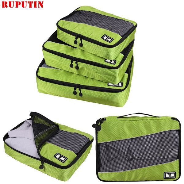 

bag parts accessories ruputin 3pcs/set travel luggage organizer packing cubes set breathable mesh storage clothes waterproof 230223, Black