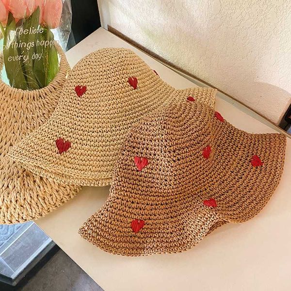 

wide brim hats women's heart pattern wide brim crochet bucket hat summer spring foldable fisherman cap vacation gifts for girlfriend l2, Blue;gray