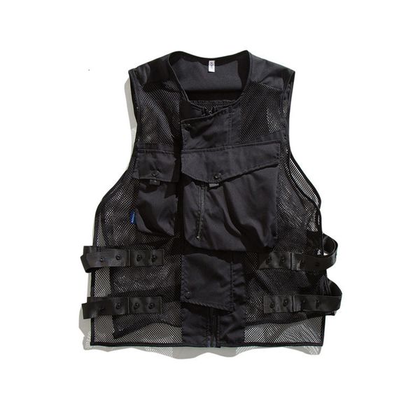 

men's vests black white mesh cargo vest mens outdoor hip hop multipockets street casual sleeveless jacket waistcoat for man 230223