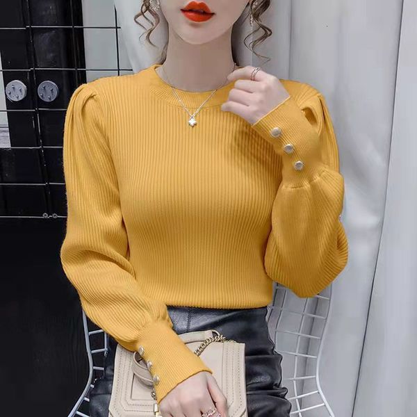 

women's sweaters ladies puff sleeve sweater autumn and winter knit sweater slim pit strip pullover long sleeve casual bottoming shirt 2, White;black