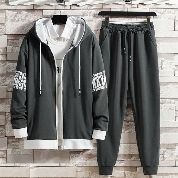 

mens tracksuits 2 pieces sets printed tracksuit hooded sweatshirtjoggers pants zipper hoodie sportwear suit casual clothes streetwear 230223, Gray