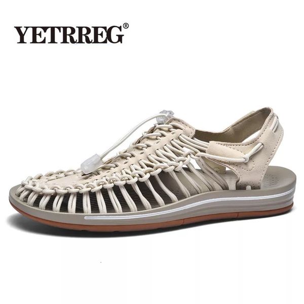 

sandals summer men sandals fashion handmade weaving design beach sandals breathable casual flat sandals outdoor couples sandals size 48 2302, Black