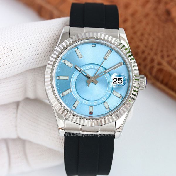 

navy st9 steel mens watches sky dweller 326934 skydweller men luxury brand blue gmt automatic movement small dial sapphire calendar 42mm wat, Slivery;brown