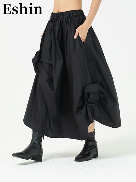 

skirts eshin three dimensional flowers bud shows thin fashion decorative design in spring irregular th1167 230223, Black