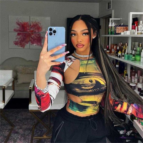 

fashion designer american street long sleeve t shirt women slim nightclub party bar streets clothing y2k tee 11, White