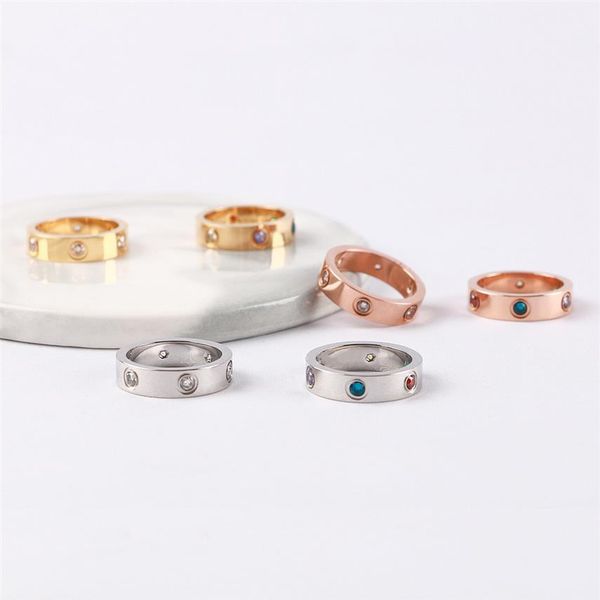 

6 diamonds couple diamond ring titanium steel jewelry valentine's day gift size 6-11216o, Silver