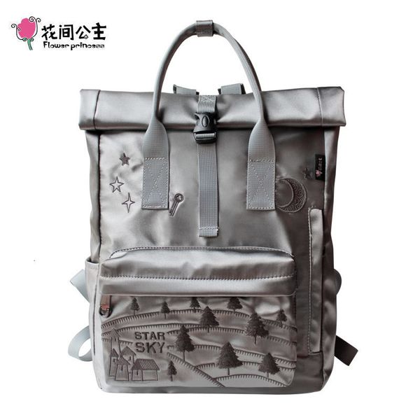 

waist bags flower princess original design embroidery nylon backpack college high school rucksacks travel bag mochila escolar 230223