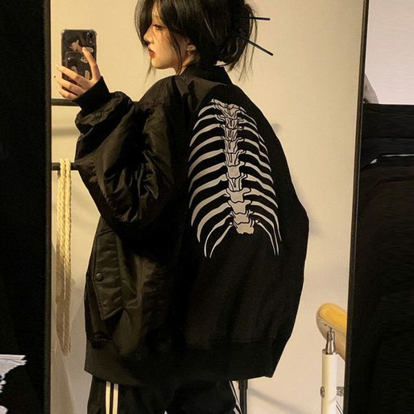 

women's jackets qweek vintage bomber women black gothic harajuku grunge american baseball couple autumn cool outerwear 230223, Black;brown