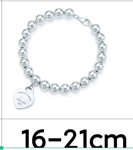 

new 925 silver plated bracelet beads 8mm ball chain men's jewelry heart pendant bracelets for men set fashion jewlery designer chain wo, Black