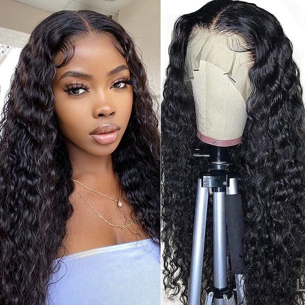 

lace front wigs human hair water wave human hair curly wigs for women lace frontal wigs brazilian virgin wet and wavy wigs, Black