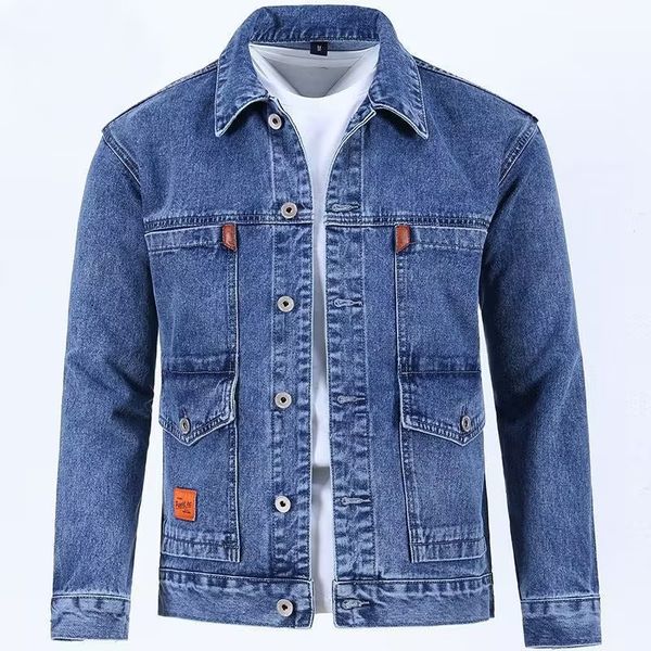 

designer new jacket hoodie men's spring and autumn denim coat trend handsome slim casual lapel all-match denim jacket size xl 2xl 3xl 4, Black