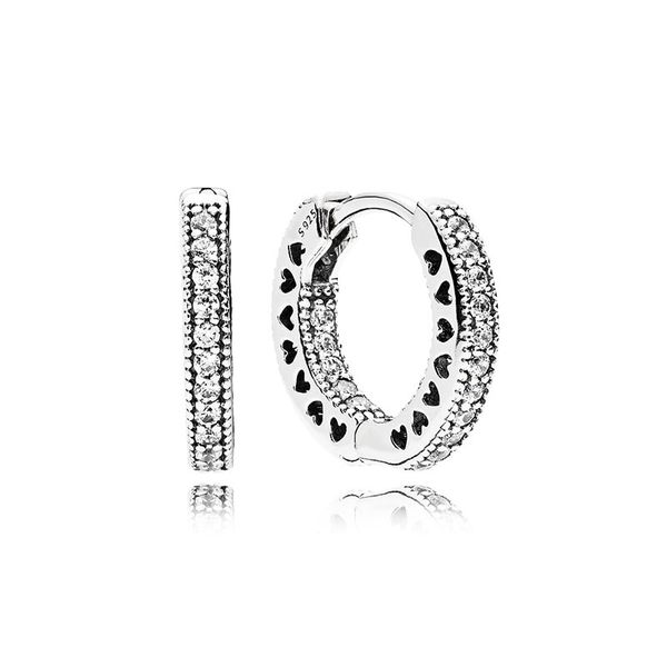 

sparkling heart hoop earrings 925 sterling silver for pandora wedding party jewelry for women men girlfriend gift cz diamond hip hop earring, Golden;silver