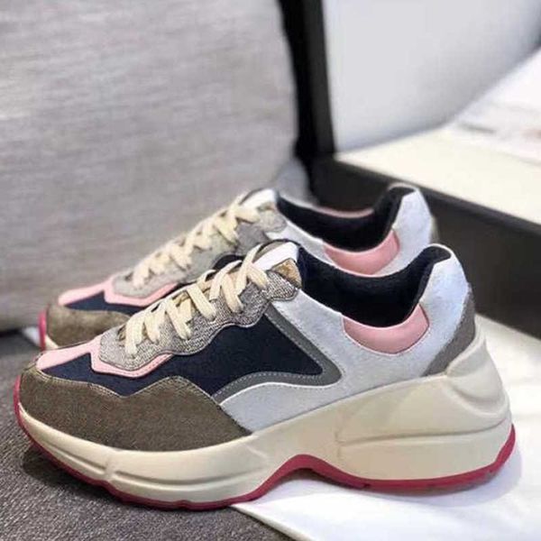 

casual shoes designer rhyton sneaker men women shoe strawberry wave mouth tiger web print vintage trainer man woman variety of styles with b, Black