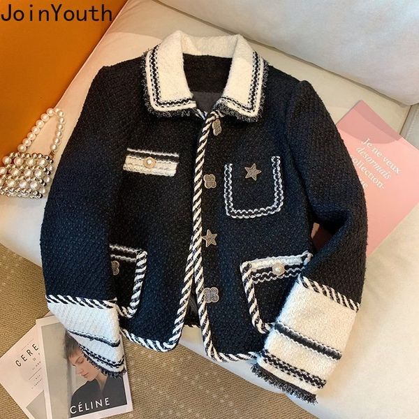 

womens jackets temperament ladies tweed women jacket pocket chic button vintage coat ropa mujer fashion korean elegant 27j935 230223, Black;brown