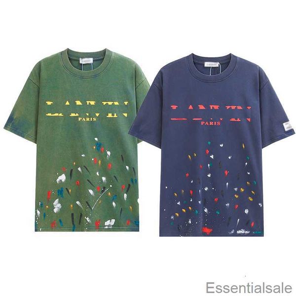 

2023 designer men's womens shorts sleeves t shirts lanvins summer t-shirts cotton hand painted luxury splash ink graffiti casual loose, White;black