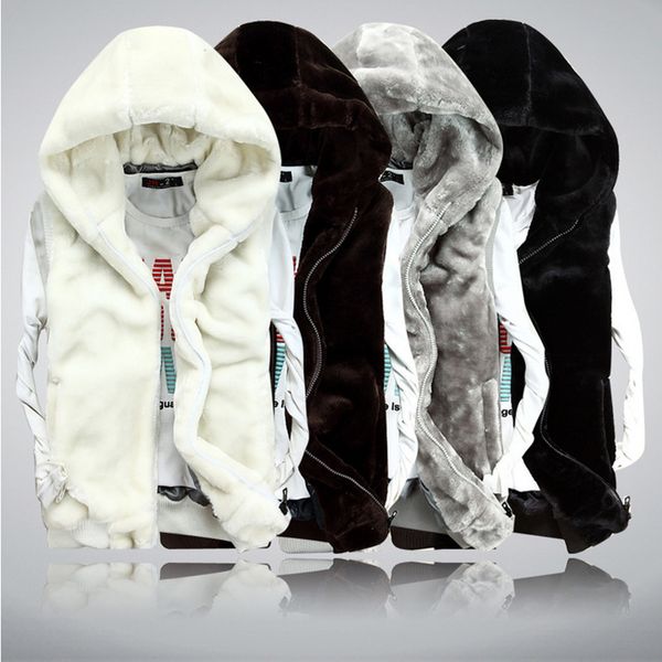 

men's vests winter coral velvet hoodie thick coat vest fashion couple sleeveless waistcoat warm casual hood jacket for 230223, Black;white