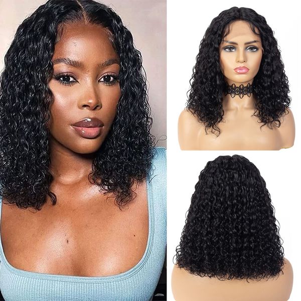 

middle part bob wigs for black women brazilian remy real hair bob lace wigs pre plucked deep curly human hair black color